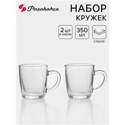 Набор кружек Paşabahçe Basic, 350 мл, набор 2 шт., стекло, прозрачные