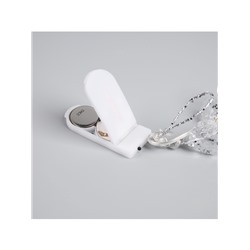 Гирлянда «Мишура» 1.2 м роса с насадками «Кристаллы», IP20, серебристая нить, 20 LED, батарейки CR2032×2 (в комплекте), свечение тёплое белое