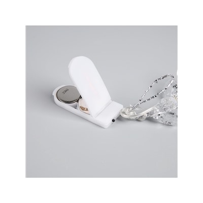 Гирлянда «Мишура» 1.2 м роса с насадками «Кристаллы», IP20, серебристая нить, 20 LED, батарейки CR2032×2 (в комплекте), свечение тёплое белое