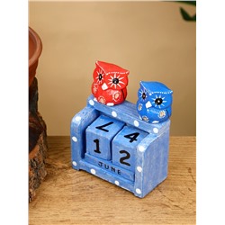 Календарь настольный «Пара совят», 8×4×9.5 см, дерево, синий, красный