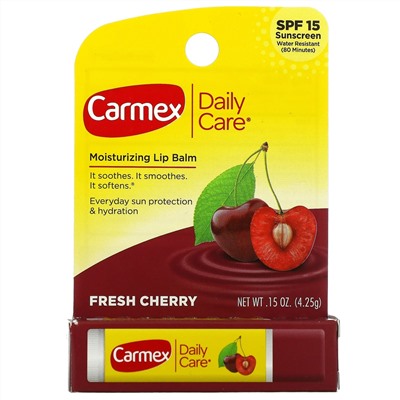 Carmex, Daily Care, Moisturizing Lip Balm, Fresh Cherry, SPF15, 0.15 oz (4.25 g)
