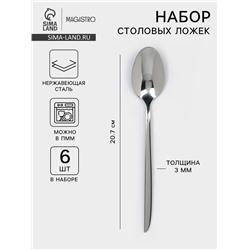 Набор столовых ложек Magistro Flow, 20.7 см, 6 шт., толщина 3 мм, нержавеющая сталь, серебристый