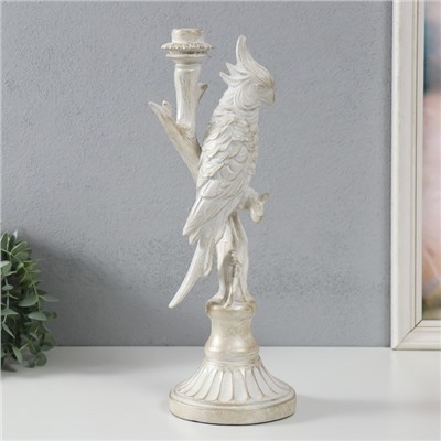 Подсвечник полистоун «Белый попугай на ветке», под металл, 12.4×12.2×36 см