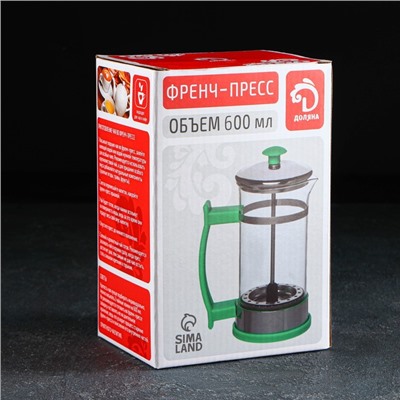 Чайник заварочный френч-пресс Доляна «Риц», 600 мл, стекло, чёрный