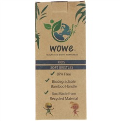 Wowe, Зубная щетка из натурального бамбука, Для детей, Мягкая щетина, Упаковка из 4 штук