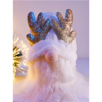 Фигура текстиль «Гном белая шапочка» 33 см, 1 LED, от батареек AG10×3, свечение тёплое белое