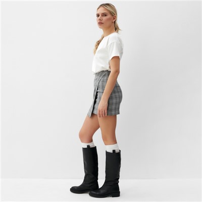 Юбка мини на запах женская MINAKU: Casual Collection, клетка серая, размер 44