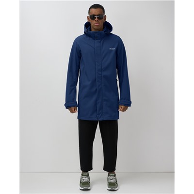 Парка спортивная мужская с капюшоном softshell синего цвета 9565S