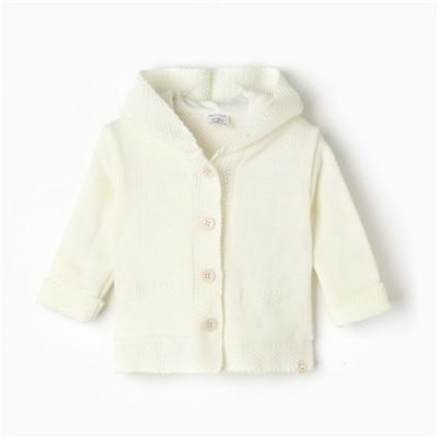 Джемпер вязаный с капюшоном Крошка Я, рост 68-74 см, молочный