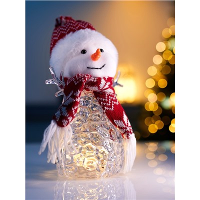 Фигура «Снеговик в красном» 28 см, 1 LED, от батареек ААА×3, свечение тёплое белое