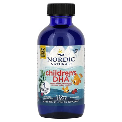 Nordic Naturals, ДГК для детей от 1 до 6 лет, со вкусом клубники, 530 мг, 119 мл (4 жидк. унции)
