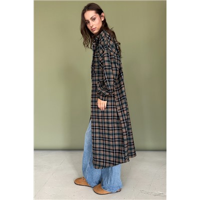 Рубашка удлиненная  AUTUMN046/03/Бежевый, зелёный