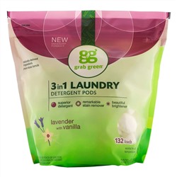 Grab Green, Капсулы со стиральным порошком 3-в-1, с ароматом лаванды, 132 стирки, 2376 г (5 фунтов, 4 унции)