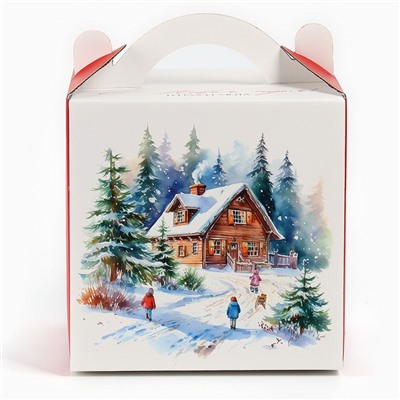 Коробка кондитерская новогодняя с окном, сундук, «Тепла и уюта», 20×20×20 см