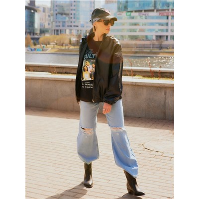 Жакет женский демисезонный MINAKU: Eco leather, чёрный, размер 48