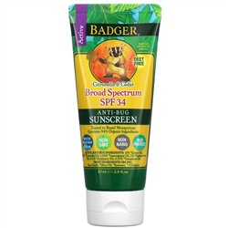 Badger Company, солнцезащитный крем против насекомых, SPFт34, цитронелла и кедр, 87 мл (2,9 жидк. унций)