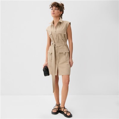 Платье мини женское MINAKU: Safari, бежевое, размер 48