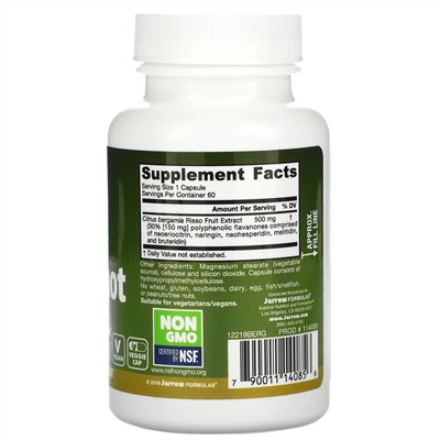 Jarrow Formulas, бергамот, 500 мг, 60 растительных капсул
