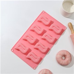 Форма для выпечки Доляна «Пирожное», силикон, 28×16×2 см, 8 ячеек (5×6.6 см), глубина 1.7 см, розовая