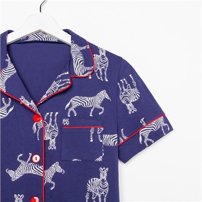 Пижама женская (рубашка, шорты) KAFTAN Zebra, размер 44-46, синяя