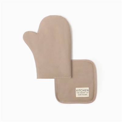 Набор кухонный Этель Kitchen, цвет бежевый, варежка-прихватка 18×29 см, прихватка 19×19 см