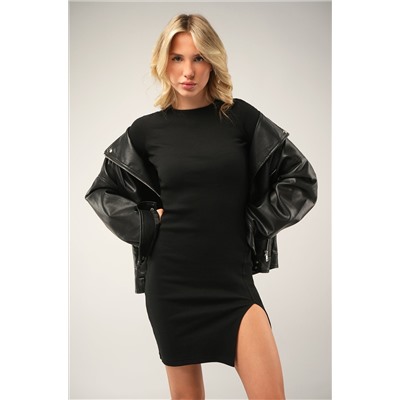 Женское платье мини в рубчик с разрезом Happyfox