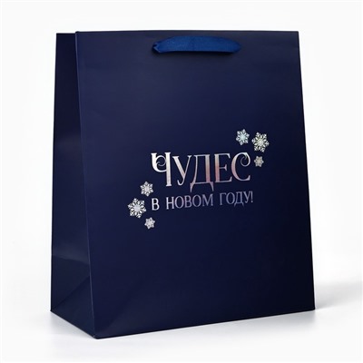Пакет подарочный новогодний «Чудес в Новом году», голография, ML 23×11.5×27 см