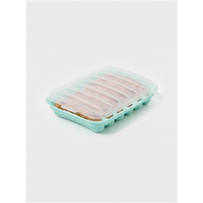 Форма для выпечки и приготовления сосисок Доляна, 6 ячеек, с крышкой, 17.5×13.5.2.8 см, силикон, бирюзовый