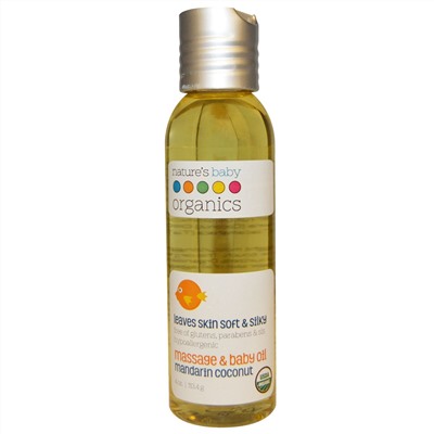 Nature's Baby Organics, Organic, массажное и детское масло, мандарин и кокос, 4 унции (113,4 г)