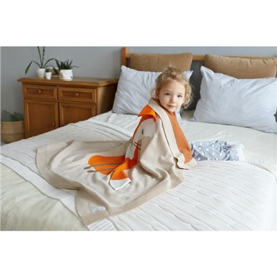 Вязаный плед "Крошка Я" Лисица, размер 90х90 см, цвет оранжевый