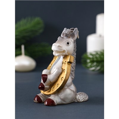 Свеча декоративная «Лошадка с подковой» 5.5×6×9 см, серебро