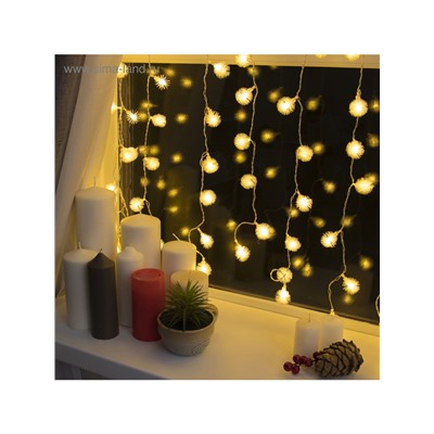 Гирлянда «Занавес» 2×1.5 м с насадками «Ёжики», IP20, прозрачная нить, 360 LED, свечение тёплое белое, 8 режимов, 220 В