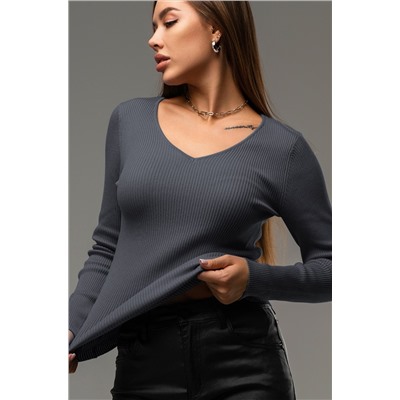 Женский джемпер в рубчик с V-вырезом Happyfox