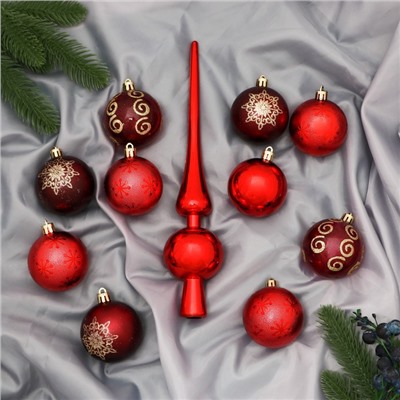 Ёлочные игрушки Новогодний», шары новогодние, набор с верхушкой 21 шт. (20 шаров d=6 см, верхушка), красный