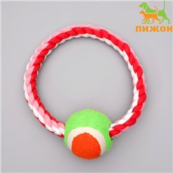 Игрушка тренировочная канатная «Круг с мячом», 120 г, микс цветов