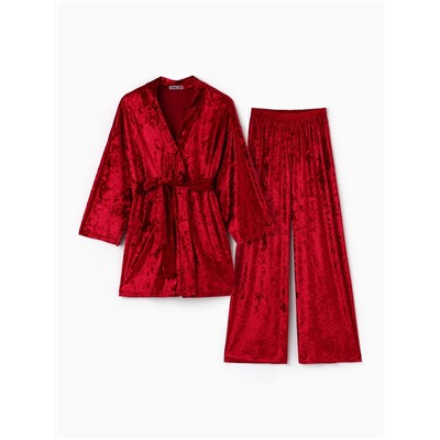 Костюм домашний женский (жакет, брюки) KAFTAN «Бархат», размер 52-54, бордовый