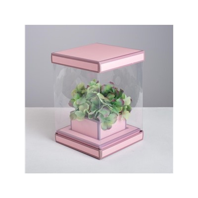 Коробка подарочная для цветов с вазой и пластиковыми окнами складная, упаковка, «Вдохновение», 16×23×16 см