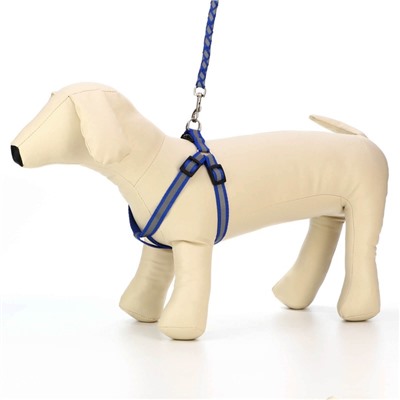 Шлейка с поводком «Плетенка», ОГ 32-48×1.5 с, поводок 115×1 см, флуоресцентная, синяя