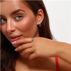 Комплект ювелирная бижутерия коллекция  "Дубай" серьги и кольцо 17 р, покрытие: позолота, вставка: фианиты, цвет: голубой и прозрачный, арт.217.294-17