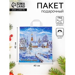 Пакет подарочный новогодний «Снежное царство», полиэтиленовый с петлевой ручкой, 40×42 см