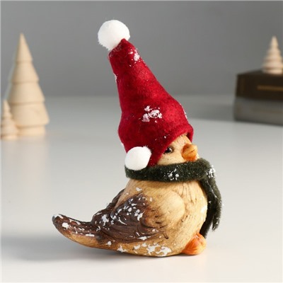 Фигурка керамика «Воробышек в шапке-колпаке и шарфике», 11×6.5×10 см