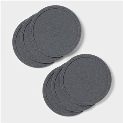 Набор подставок под горячее, под кружку, силикон, 6 шт., d=8 см, серый