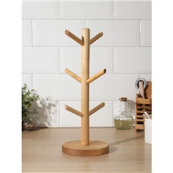 Подставка деревянная для кружек Adelica, основа d=13×1,8 см, высота 34 см, вешалка 6,5 см, берёза
