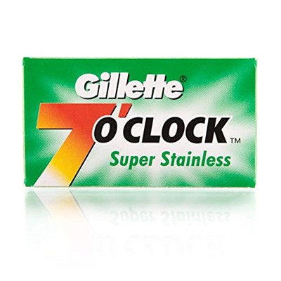 Лезвия для бритья классические двусторонние Джиллетт(ʤɪˈlet) 7o'Clock Super Stainless 5шт.(20X5шт. =100 лезвий) на карте (Оригинал)