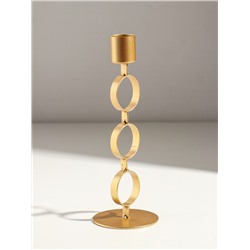 Подсвечник на 1 свечу «Три кольца», d=2.5 см, металл под золото, 7.5×7.5×21 см