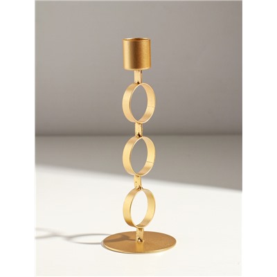 Подсвечник на 1 свечу «Три кольца», d=2.5 см, металл под золото, 7.5×7.5×21 см