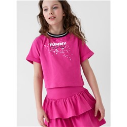 Комплект трикотажный для девочек: джемпер (футболка), юбка-шорты