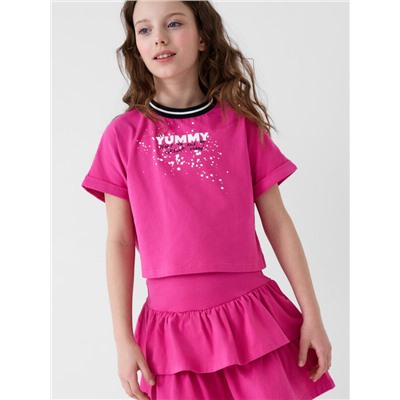 Комплект трикотажный для девочек: джемпер (футболка), юбка-шорты