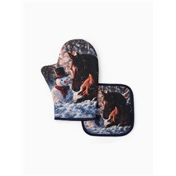 Кухонный набор «Этель»: варежка-прихватка 20×28 см, прихватка 19×19 см, синяя