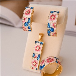 Комплект ювелирной бижутерии коллекция "Дубай" серьги, кулон и кольцо 17 р, покрытие позолота, вставка: эмаль и цирконы, цвет: разноцветный и прозрачный, арт.313.327-17